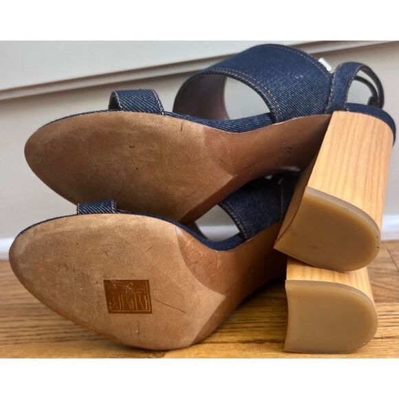 Tabitha Simmons Stevie Denim Block Heel Ankle Wrap Sandal Size 37 - Picture 10 of 12